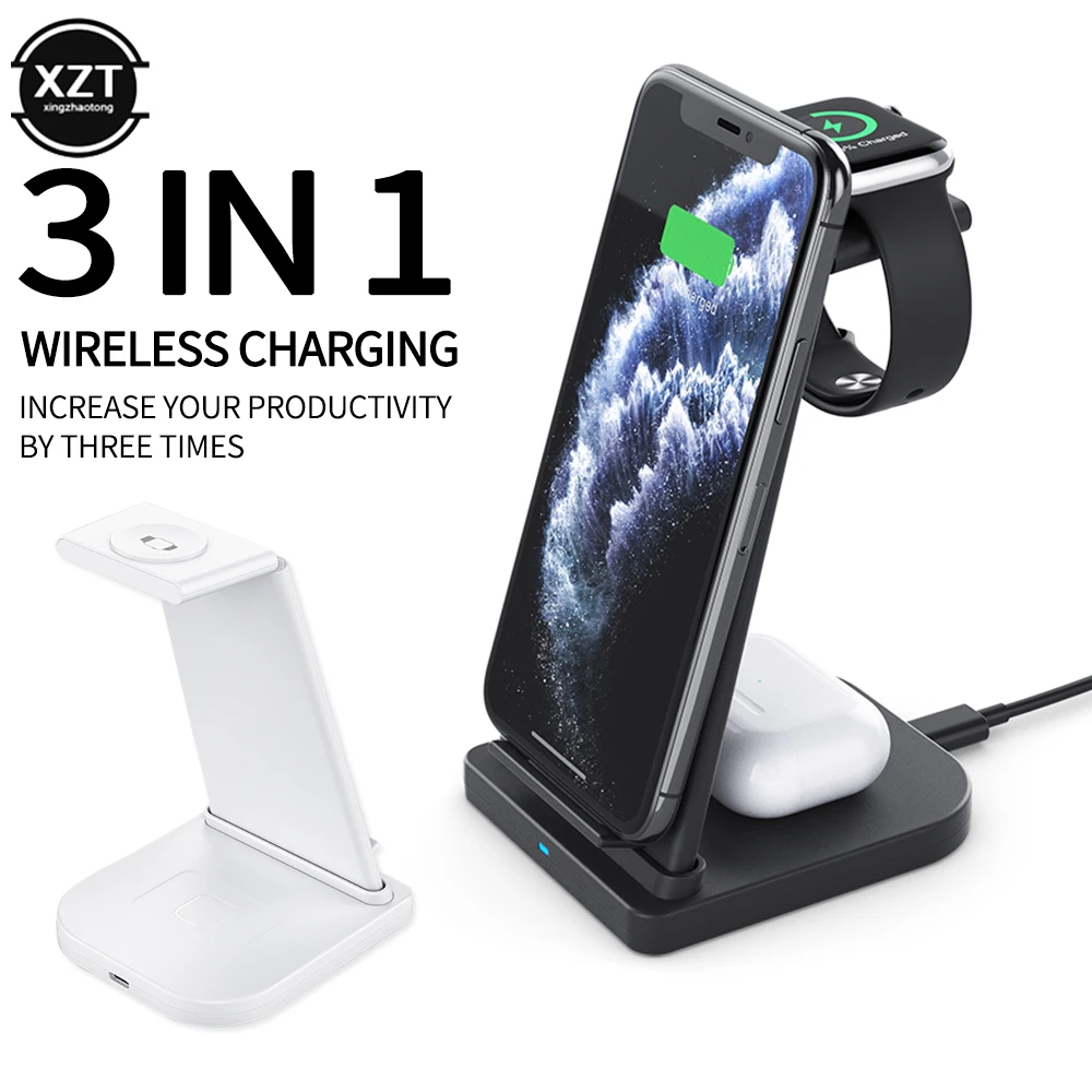 3 в 1 складное Беспроводное зарядное устройство для iPhone 11/Xs AirPods гарнитура Apple Watch