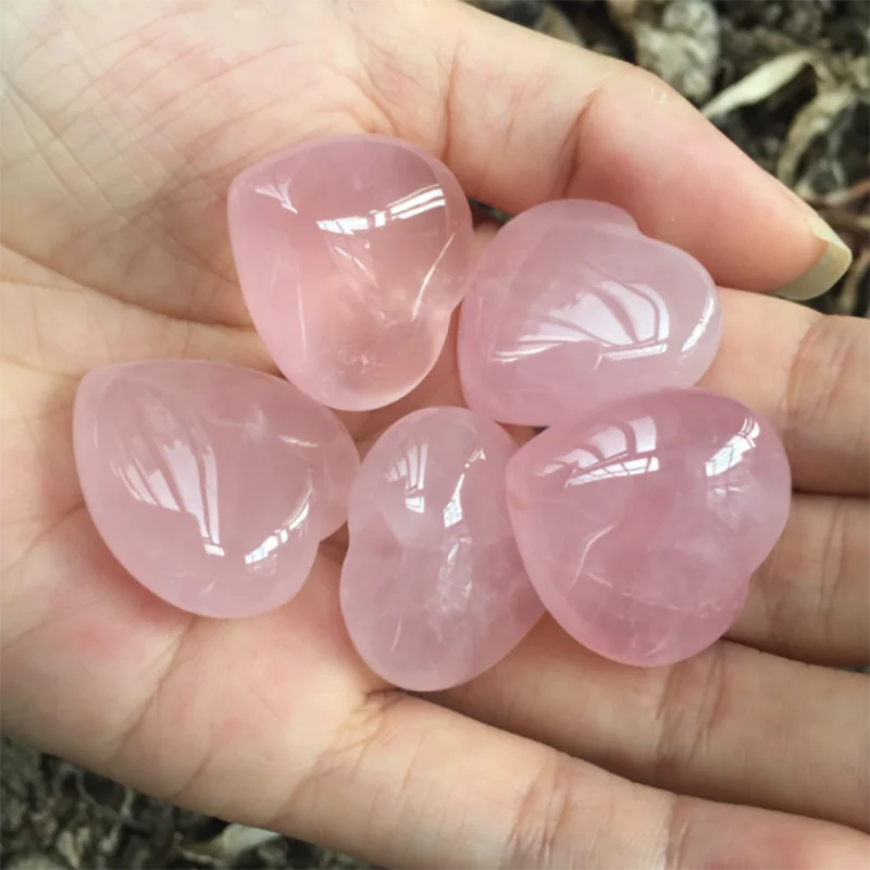 

10pcs Natural Pink Quartzs Heart Shape Crystal Stone Carved Plam Love Healing Stone
