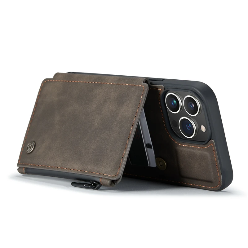 Lite Zipper Wallet Leather Phone Case For iPhone 13 12 11 Pro Max 7 8 Plus X XR XS Max Shockproof Card Slot Bracket Cover