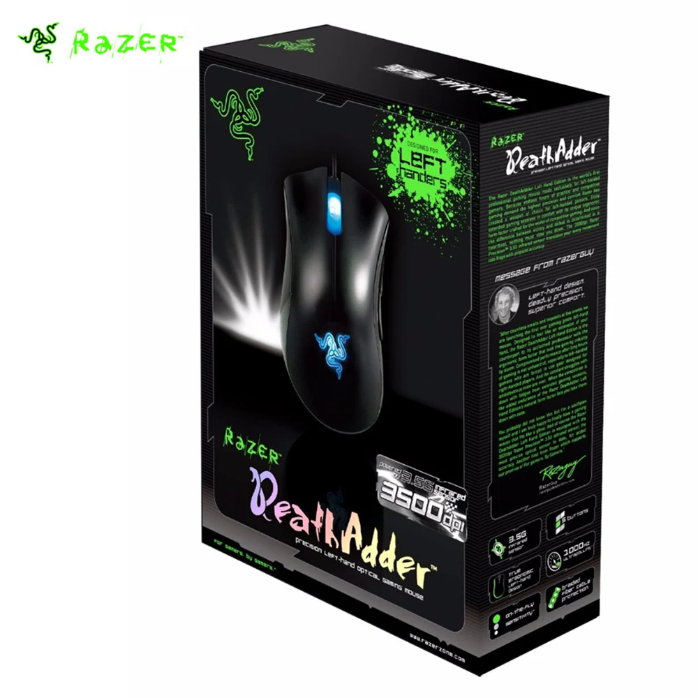100% оригинальная Проводная Мышь razer DeathAdder для левшей профессиональная игровая