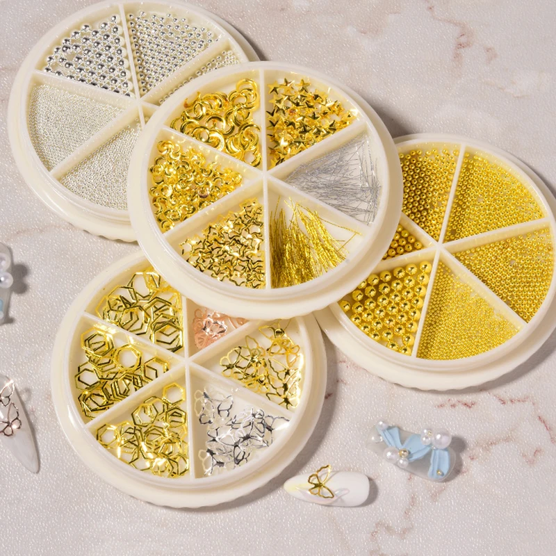 6 Grids Crystal AB Rhinestones For Nails Accessories Mix Shell Flakes Metal Studs Caviar Beads 3d Pearls Nail Art Decorations |