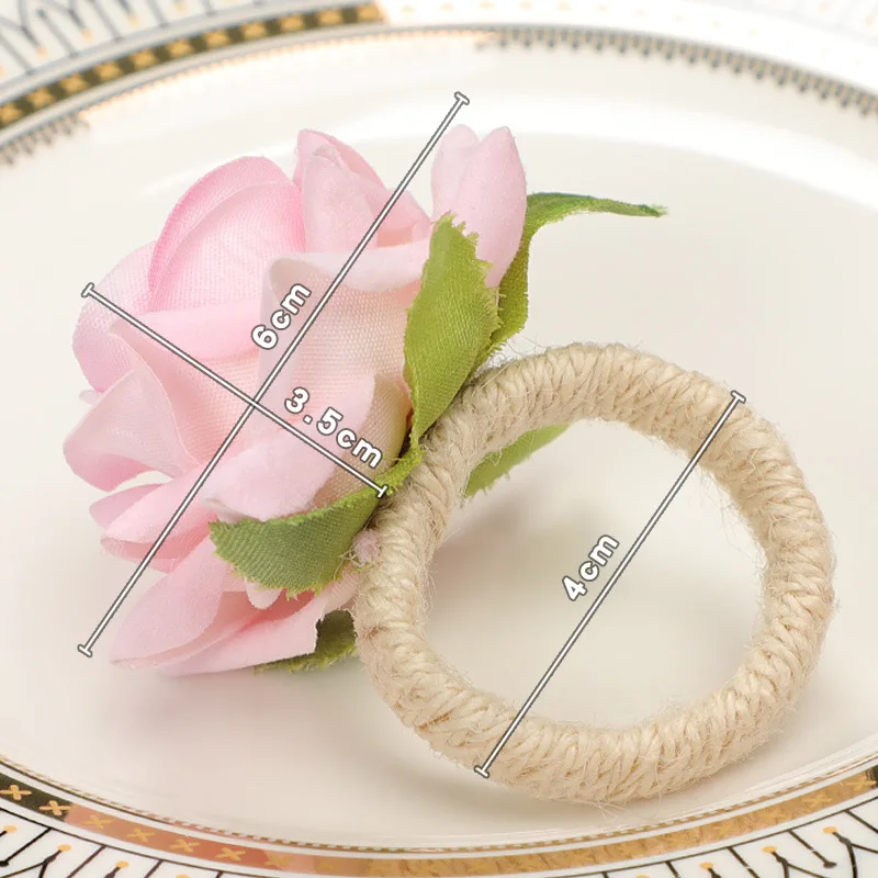 

Pack of 6 Handicraft Flower Napkin Rings Crafts White Pink Rose Design Napkin Holder Table Decorations for Wedding Party Banquet