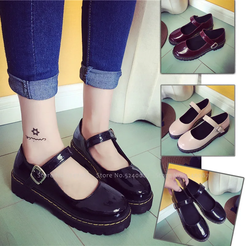 Студенческие готические кожаные туфли на плоской подошве в британском стиле для