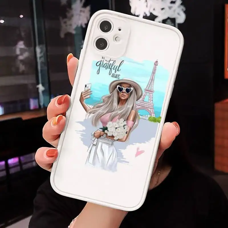 

Fashion Women Phone Case Clear matte transparent For white iPhone 7 8 x xs xr 11 12 pro plus max mini Funda