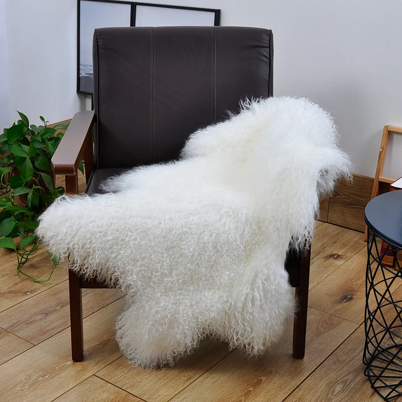 

MS.Softex Natural Tibetan Lamb Skin Seat Cushion Natural Fur Skins Premium Mongolian lamb fur Mat Sheepskin Rugs