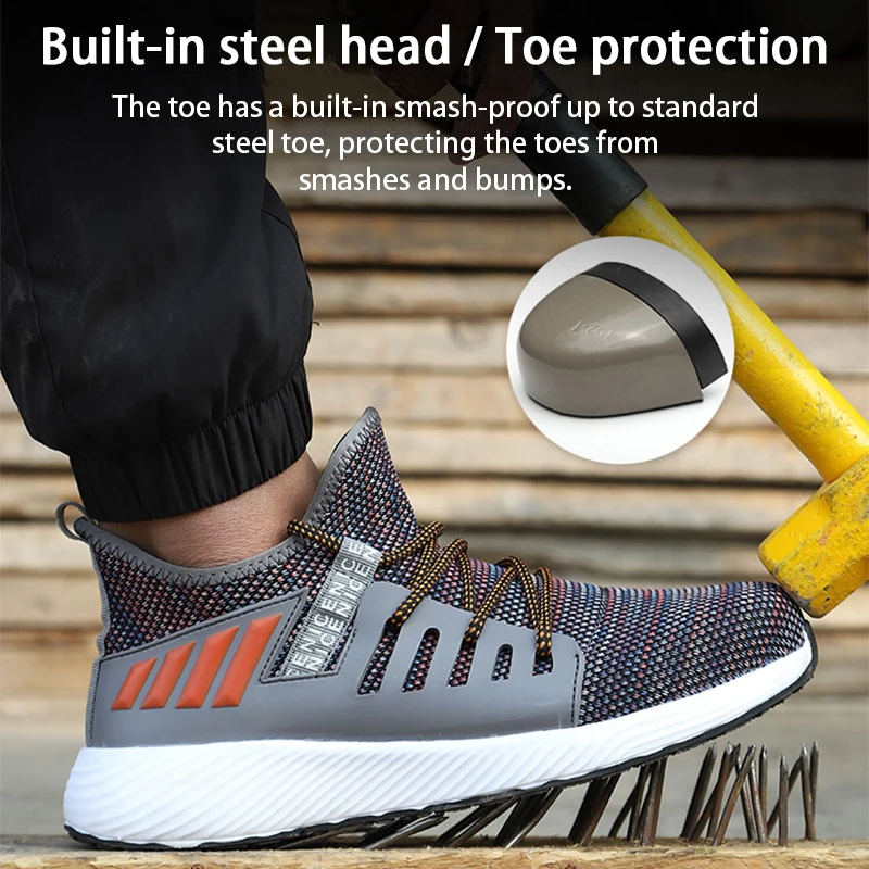 

Summer Steel Toe Sneakers Men Women Safety Work Shoes Indestructible Shoes Slip Resistant Puncture Proof Industrial Footwear