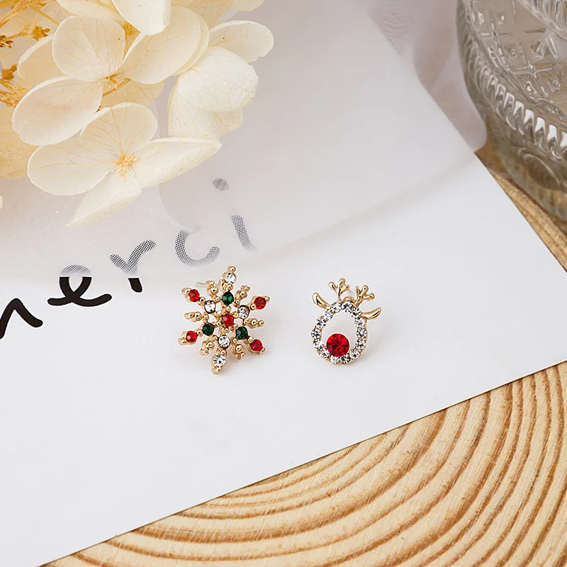 

Rinhoo boucles d'oreilles de noel strass flocon de neige Elk boucles d'oreilles pendentif oreille bijoux femmes mignon Festival