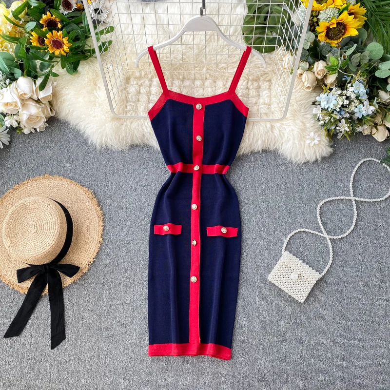 

Women Vintage Harajuku Y2K Knitted Dresses Clothes 2021 Hip Hop Office Lady OL Dress Contrast Patchwork Vestidos Streetwear D067
