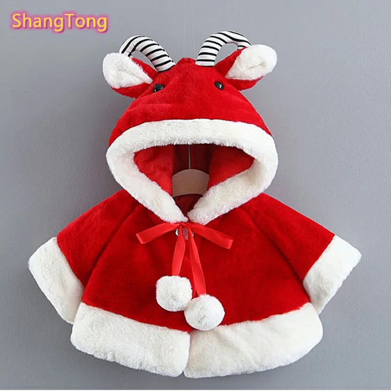 Зимнее пальто для маленьких девочек рождественское малышей с капюшоном и