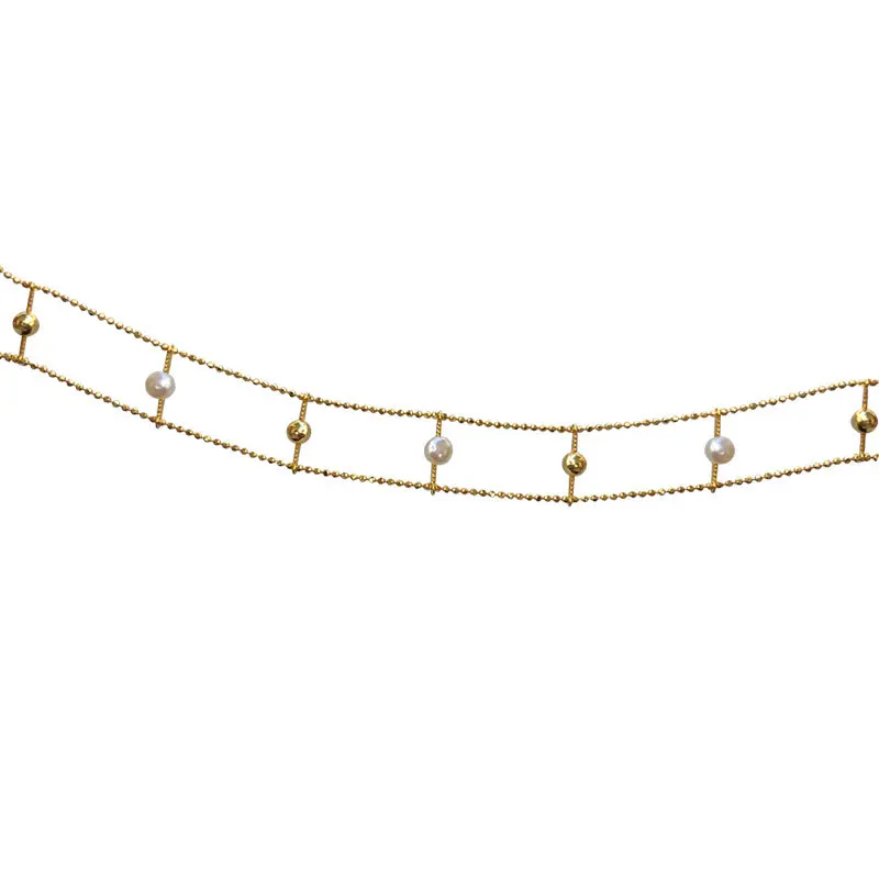 

Gold 100% 925 Sterling Silver Pearl Choker Necklace Double Layer Fine Jewelry Fashion Bead Chain Short Necklace For Women