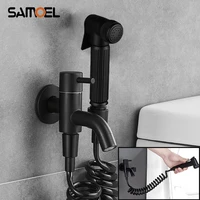 popular brass wall mount household toilet water tap with bidet two hole matte black muslim shattaf sf1061