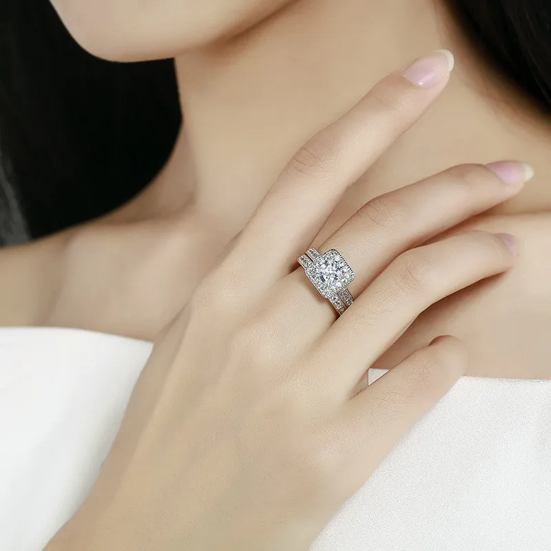 

Vecalon Bridal sets Promise Ring 925 sterling silver AAAAA Cz Vintage Engagement Wedding band rings for women Bridal Jewelry