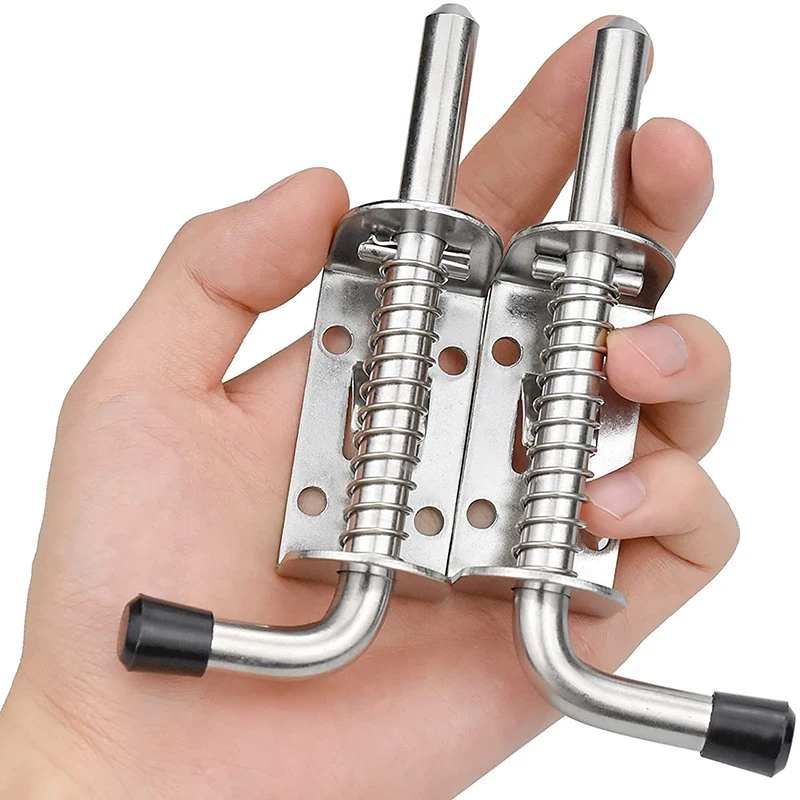 

2Pcs Garage Door Lock Latch Spring Latch Stainless steel Spring Bolts Latches Security Barrel Bolt Latch Cabinet Hinges Hardware