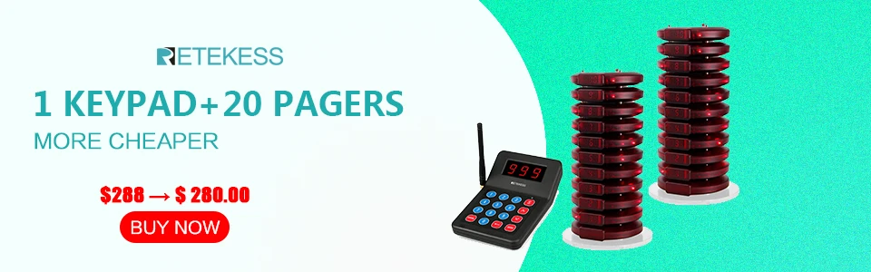 RETEKESS T119 999 канальный ресторанный пейджер, Беспроводная система подкачки очереди, таблица, очередь, вызов, Coaster, пейджер для фаст-фуда, кафе-магазин