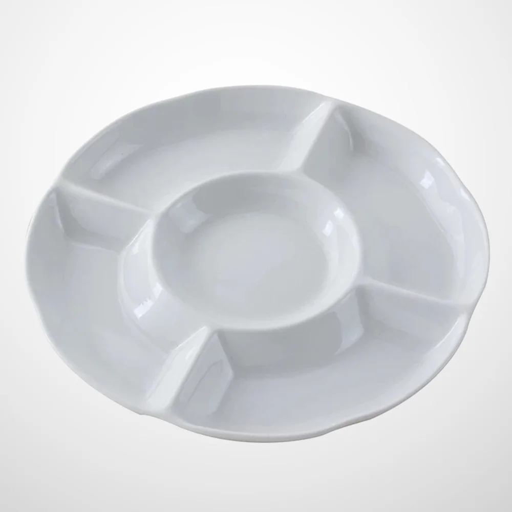 

5-Compartment Melamine Food Storage Tray Dried Fruit Plate Appetizer Serving Platter for Candy Pastry Nuts