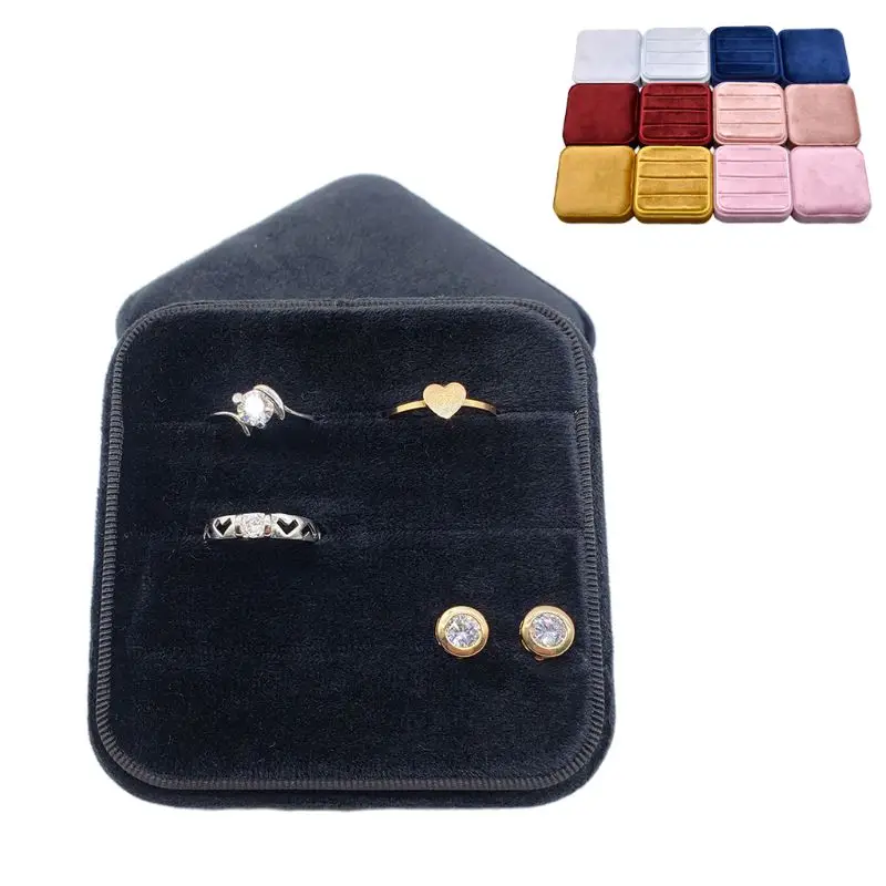 

Velvet Ring Box Square Vintage Wedding Ceremony Ring Box with Detachable Lid Engagement Ring Box Holder Valentine's Day