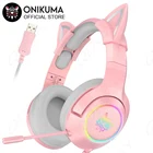 Игровая гарнитура casque USB Pink Cat Ear 7,1 Surround Sound, стереонаушники с микрофоном светодиодный кой для любителей компьютерных игр