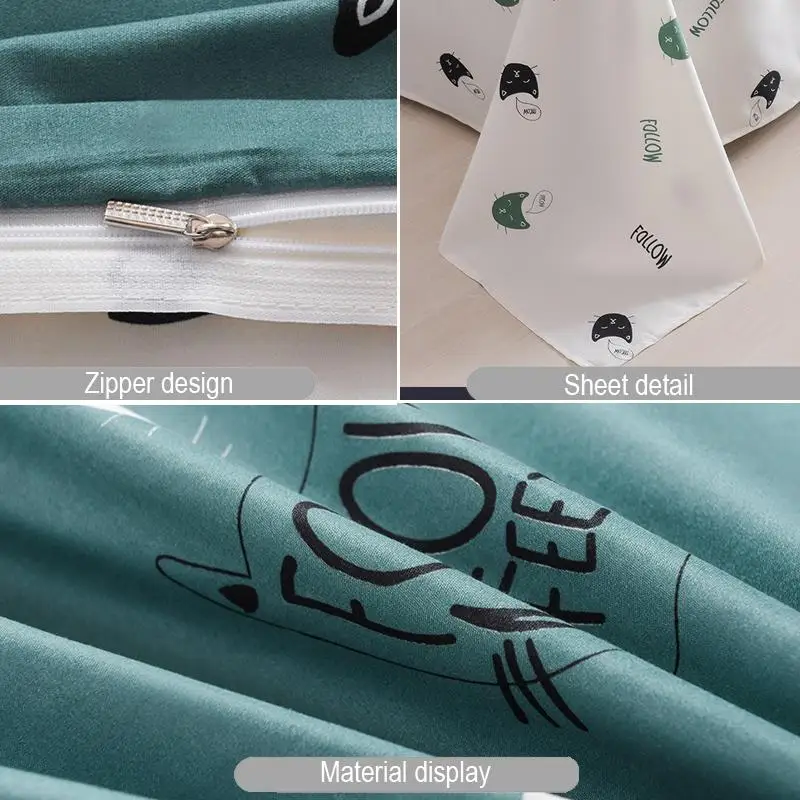 57 домашний текстиль животные мир кот мультфильм зеленый пододеяльник наволочка