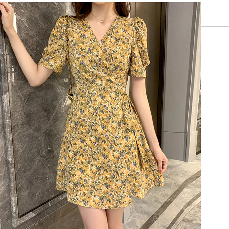 Женское платье с цветочным принтом летнее элегантное мини сарафан коротким
