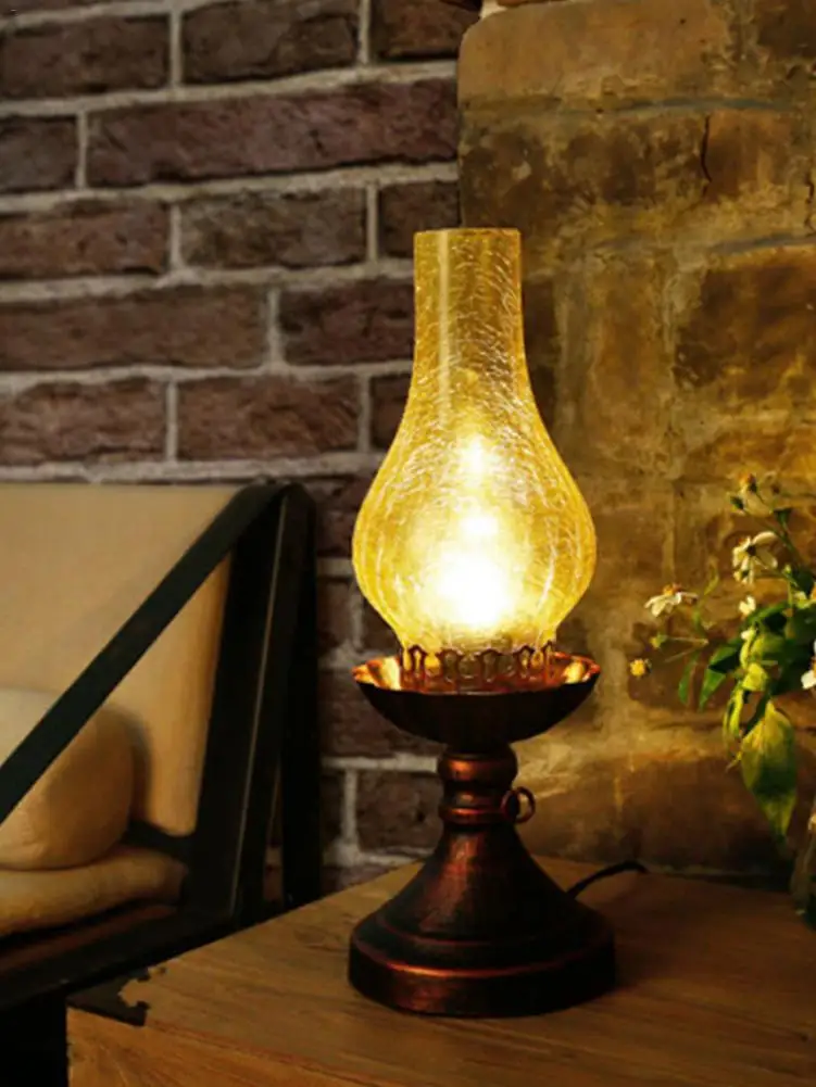 Retro LED Table Lamp E27 Kerosene Lantern Vintage Industrial Desk Light Coffee Shop Bar Hotel Decoration 220v With Plug | Освещение
