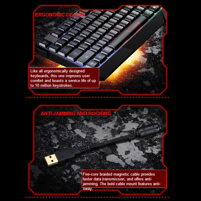 K70 Waterproof Colorful LED Illuminated Backlit USB Wired Gaming Keyboard lights for professional gaming wired keyboard|Клавиатуры| |