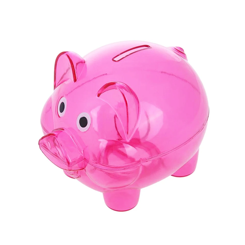 Pink Прозрачный пластиковый ящик для экономии денег, коробка для монет, мультяшная свинья, в форме копилки, коробка для монет, мультяшная свинья, в форме подарка - Цвет: Pink