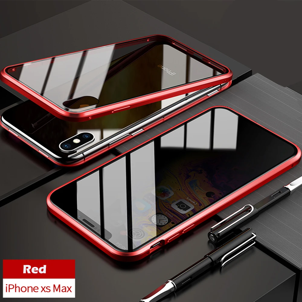 for iPhoneXSMAX Двухсторонний чехол из закаленного стекла, Роскошный прозрачный чехол для телефона с открытым магнитом для 7 8 Plus 7Plus 8 Plus X XS MAX XR, чехол для телефона - Цвет: for iPhoneXSMAX