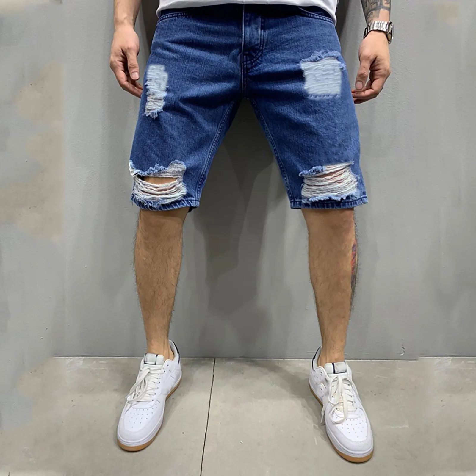 

2021 Summer New Men short Jeans Cargo Shorts Fashion Casual distressed Stretch zipper hip hop short Jean Male Brand clothes