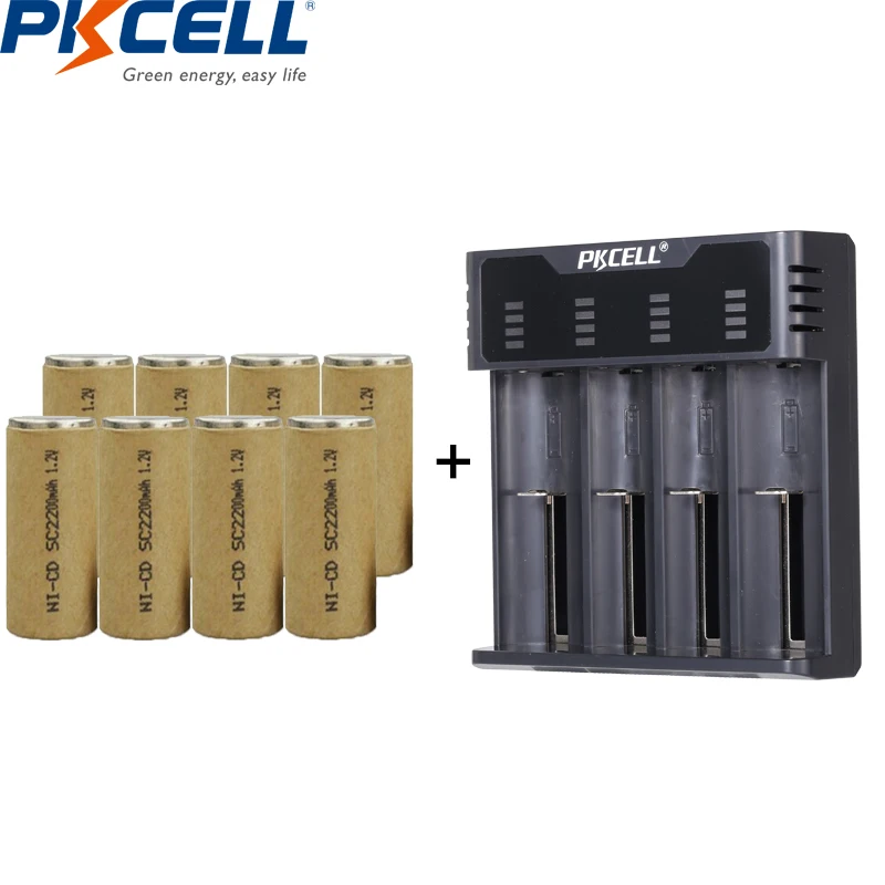 

8pcs PKCELL 2200mah 1.2v nicd battery sc rechargeable NI-CD sub c batteries packed battery charger for NIMH/NICD/LI-ion battery