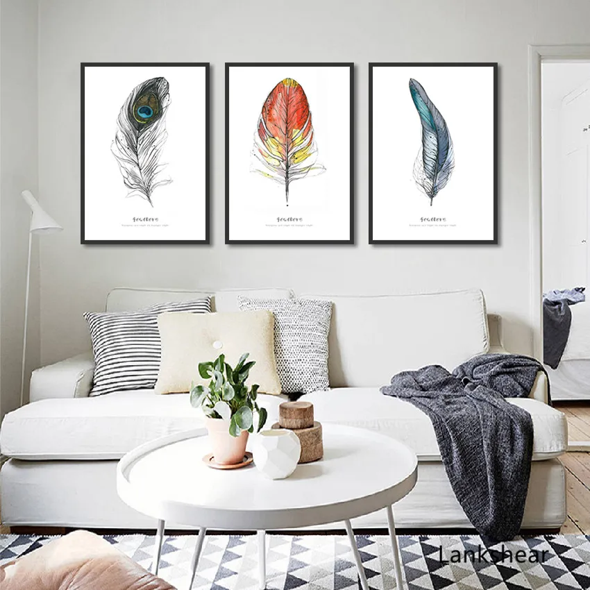 Скандинавский простой художественный холст с пером постеры и принты красочные