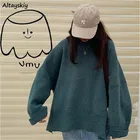 Свитер женский с Боковым Разрезом, 7 цветов, Повседневная Популярная женская одежда, пуловеры Ulzzang с круглым вырезом, с длинным рукавом, базовый, свободный, теплый