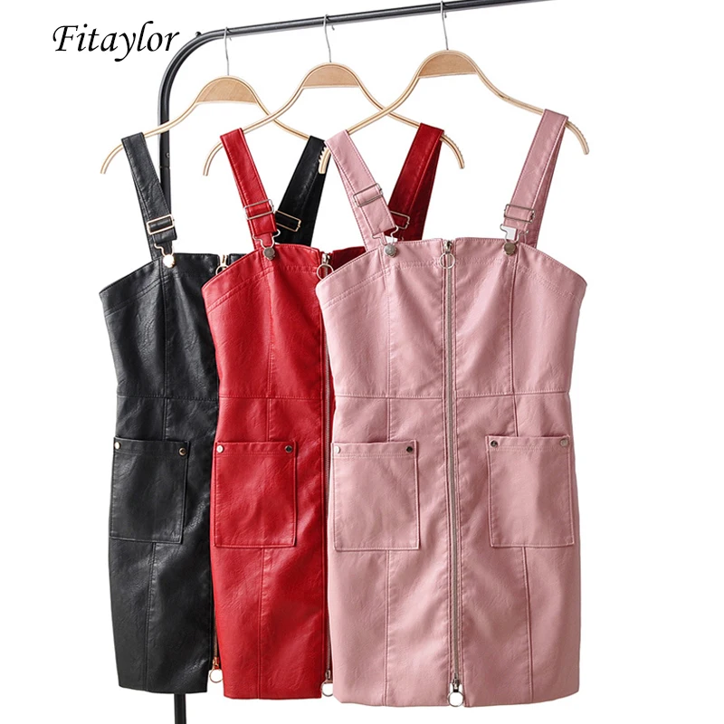 Женское платье из мягкой искусственной кожи без рукавов с открытой