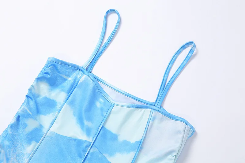 

Tie Dye Print Strapless Mini Dress Skinny Summer Spaghetti Strap Bodycon Dress Sleeveless Bandage Streetwear Sexy Party Outfits