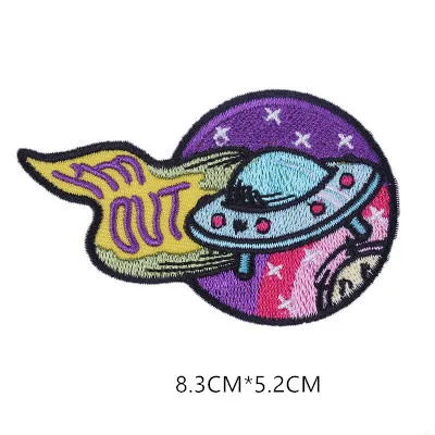 1pcs Space Universe UFO parches Embroidered Iron on Patches for Clothing DIY Motif Stripes Clothes Stickers The aliens Badges - Цвет: CY02