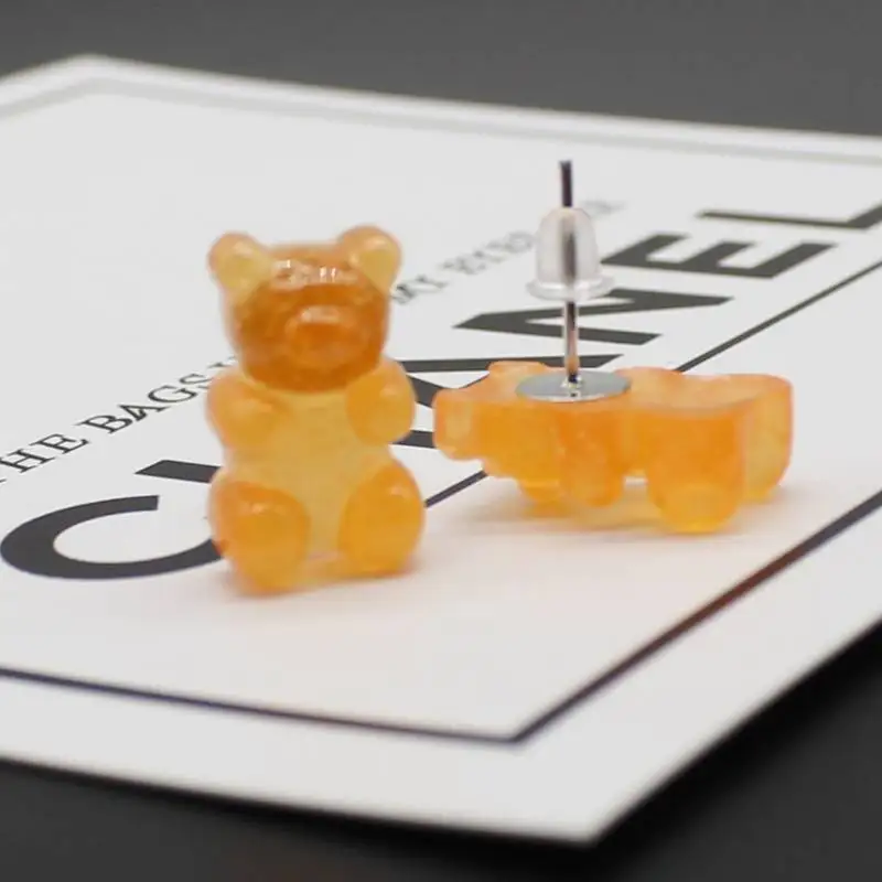 Милые разноцветные Мультяшные серьги в виде медведя Конфета из смолы ручной