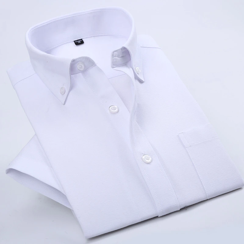Модные Оксфордские повседневные мужские рубашки с коротким рукавом, Camisa Masculina, на пуговицах, с воротником, в полоску, Летний стиль, официальная мужская рубашка