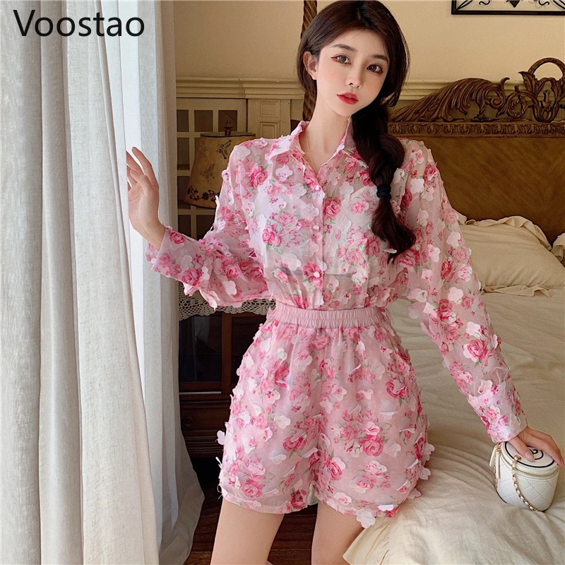 Женский шифоновый комплект из 2 предметов блузка с цветочным принтом свободный