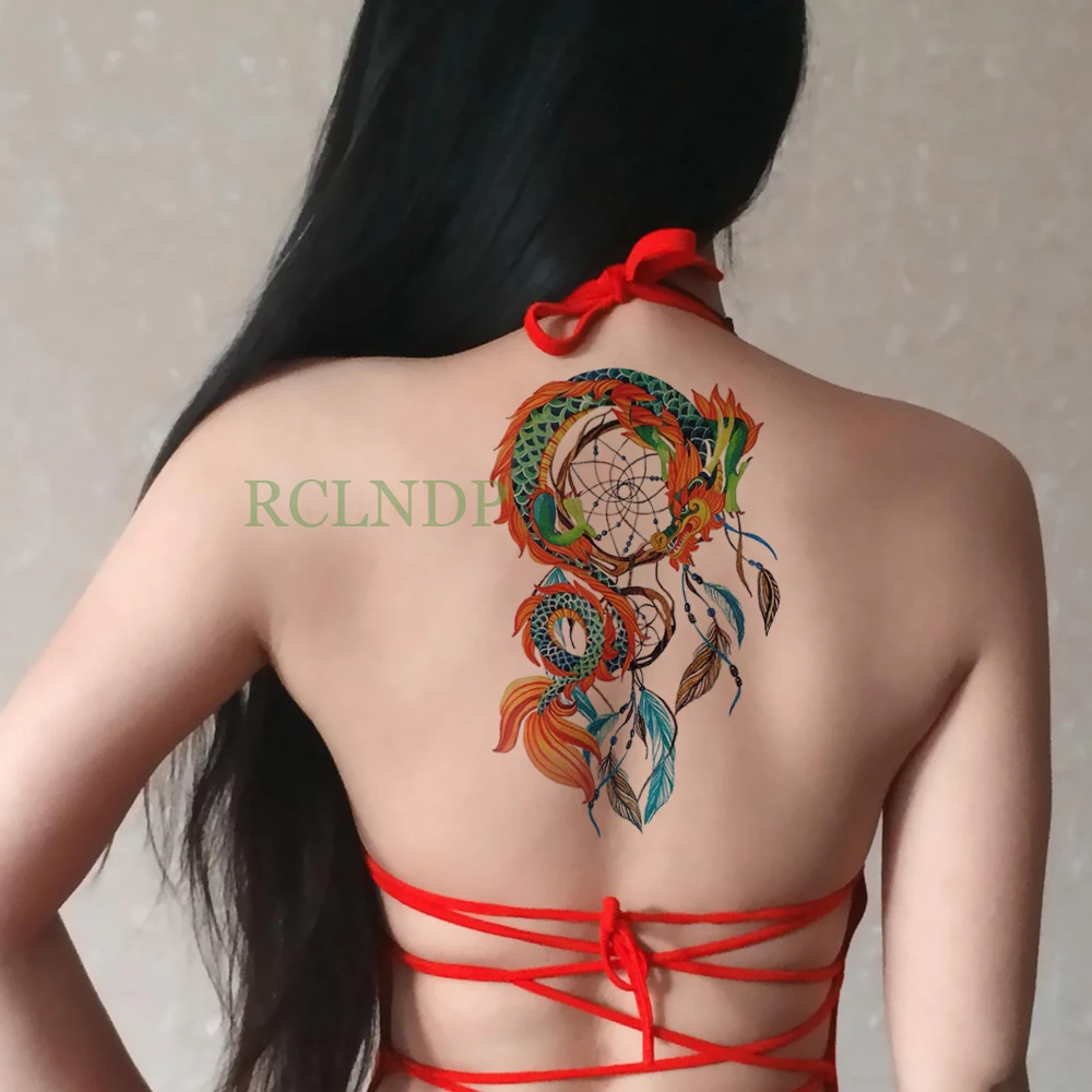 Водонепроницаемые временные тату наклейки Ловец снов Дракон поддельные флэш