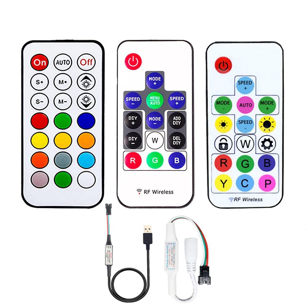 

WS2811 WS2812B LED Pixel Led Strip Light RF Controller USB/DC 3Keys 14/17/21Keys With Remote Controller DC5-24V