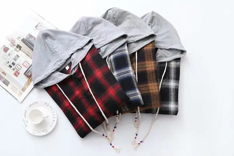 

kpop Korean fashion Hooded jimin jungkook suga Loose plaid Long-sleeved shirt female spring Gothic Harajuku Student shirt jacket