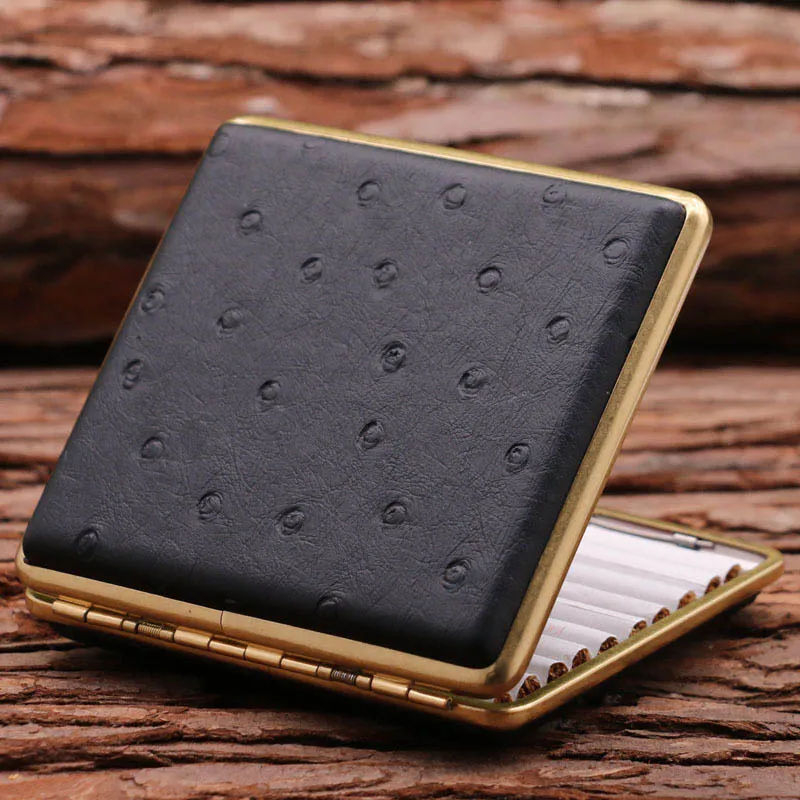 Уютный момент 20 палочки Медь рамка кожаные сигареты чехол с зажим Двусторонняя