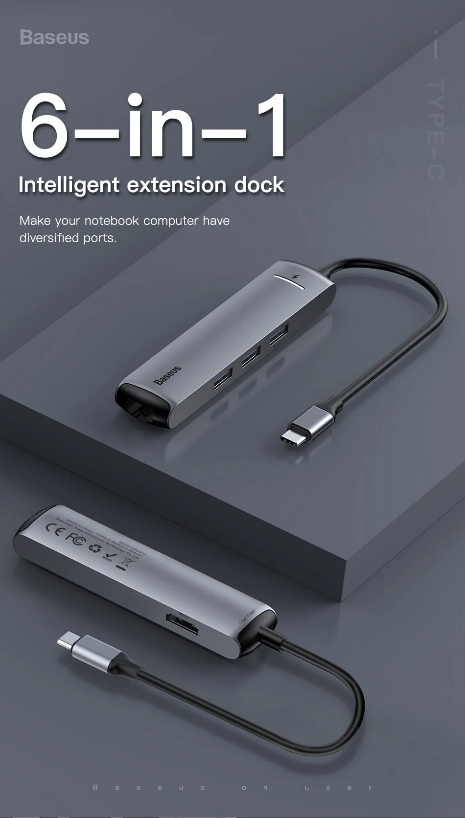 USB C концентратор Baseus type C для нескольких USB 3,0 концентратор HDMI адаптер док-станция для MacBook Pro huawei mate 30 USB-C 3,1 разветвитель порт type C концентратор
