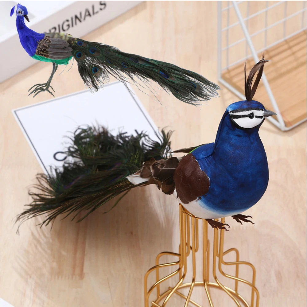 

Artificial Peacock Bird Feathered Realistic Garden Home Decor Ornament Simulation Feather Peacock Gardening Decor Props Crafts