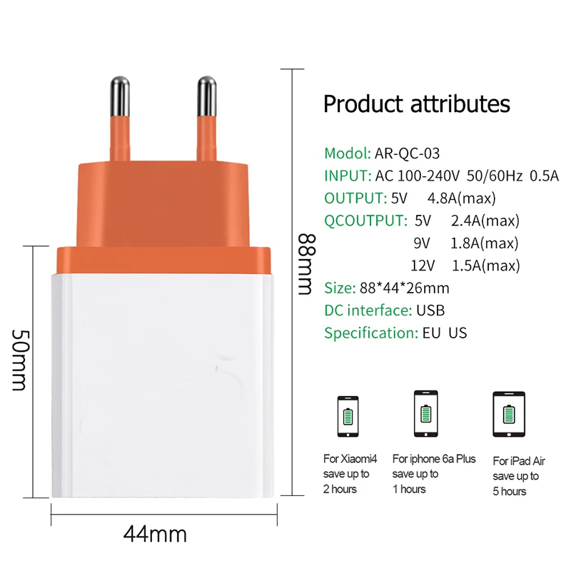 Мобильный телефон с 3 портами USB быстрая зарядка QC 0 настенное зарядное устройство