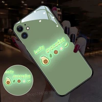 green avocado led protective case for iphone 12 13 11 pro xs max xr 7 8 plus x 12 mini cute tempered glass glowing flash cover