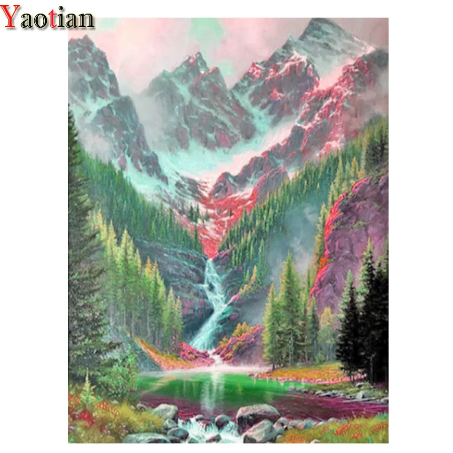 

Алмазная 5D картина «сделай сам», вышивка крестиком из страз, водопад, пейзаж, ручная работа, картина из квадратных страз