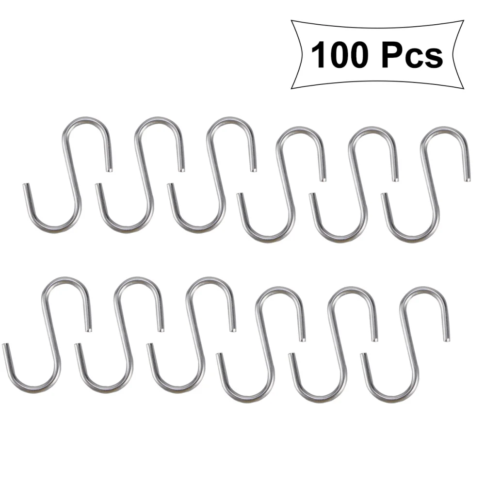 

100 Pcs Heavy Duty Stainless Steel Shaped Hooks Kitchen Spoon Pan Pot Utensils Hangers Clasp Over The Door Closet Clothes Rack