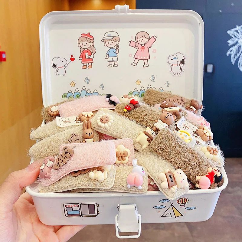 3 шт./компл. новые милые плюшевые заколки для волос с мультяшным рисунком девочек