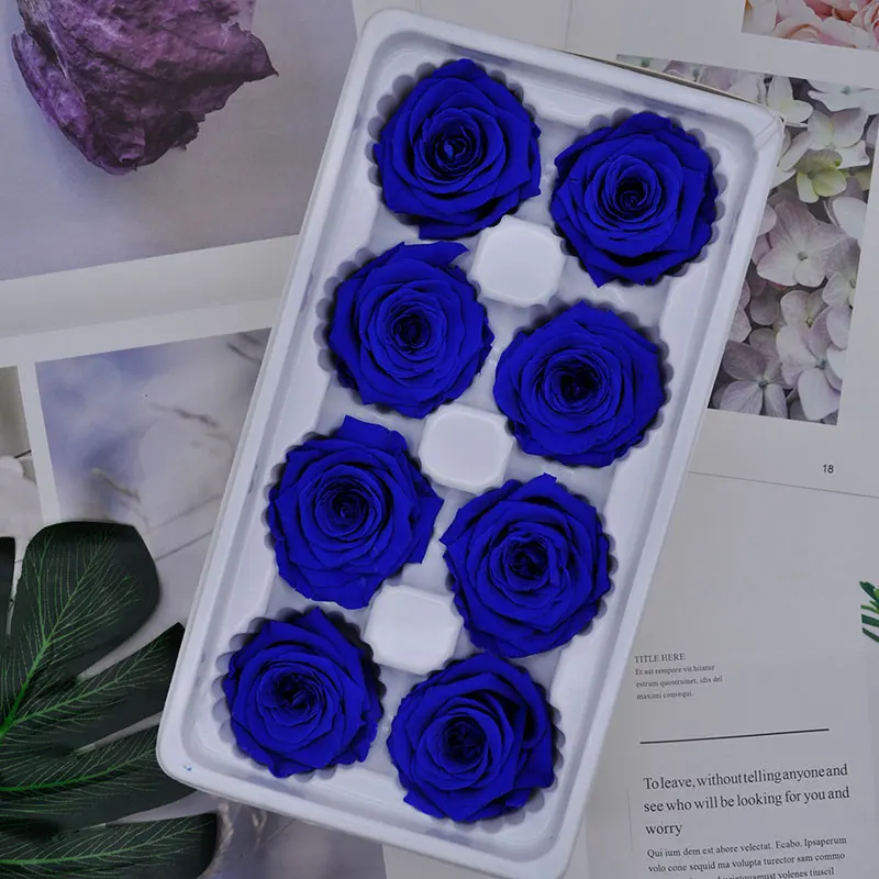 Dark Blue Свежая консервированная роза цветы бессмертный роза 4-5 см Диаметр День матери DIY Свадебные вечная жизнь цветок Материал подарок 8 шт./кор. уровня B - Цвет: Dark Blue