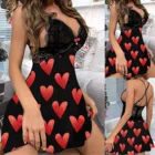 Размера плюс сексуальное платье Для женщин День Святого Валентина принт красное сердце ночная рубашка соблазнительное кружевное сексуальное нижнее белье с глубоким v-образным вырезом, одежда для сна, белье Erotique Femme